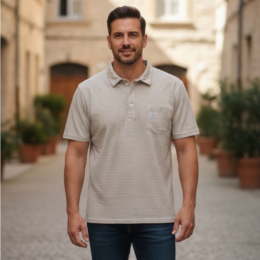 Johnnie-o West Coast Prep Men's Short Sleeve Polo Shirt Gray Striped Size L (49)